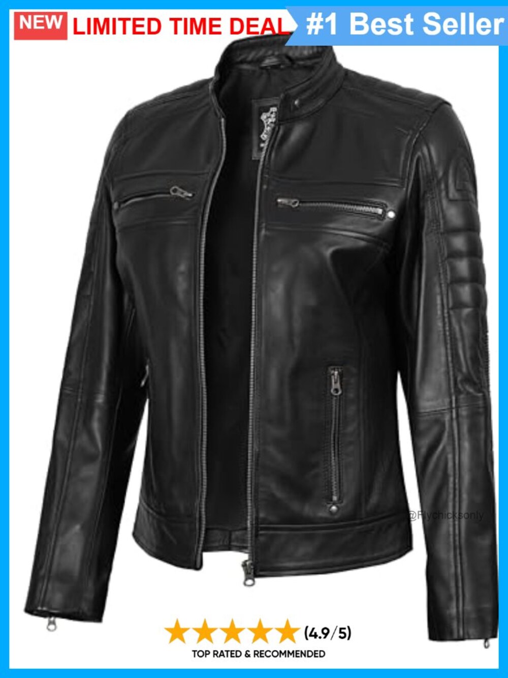 Lambskin Leather Jacket Cafe Racer Moto Stand Collar Women's